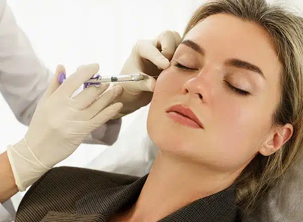Woman during facial filler injections